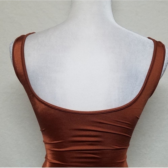 𝅺VINTAGE 70s Metallic Copper Wrap Maillot Swimsuit - Picture 1 of 11